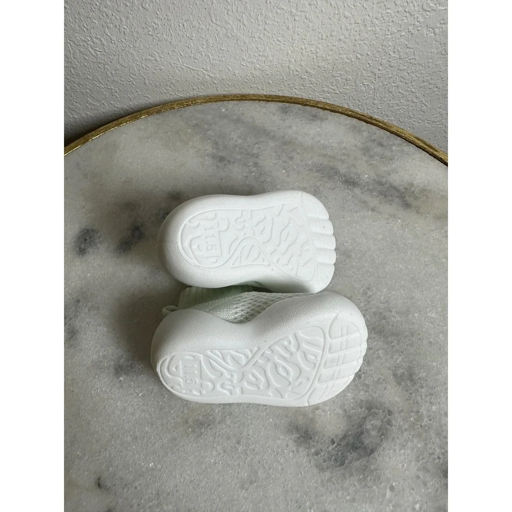 Baby Sock Shoes Mesh Knit Slip On Sneakers Mint Green Smile Graphic 11.5cm